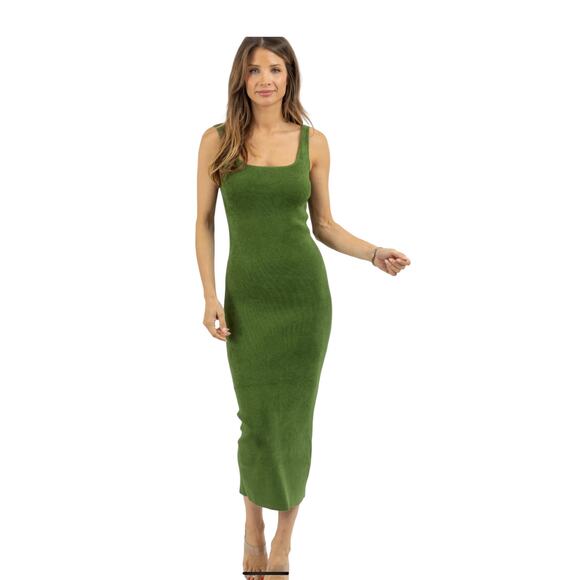 TORN BY RONNY KOBO GREEN VELVET KNIT BODYCON GIGI DRESS. SZ-6 - Picture 1 of 9